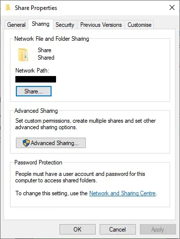 SMB folder share setting on Windows